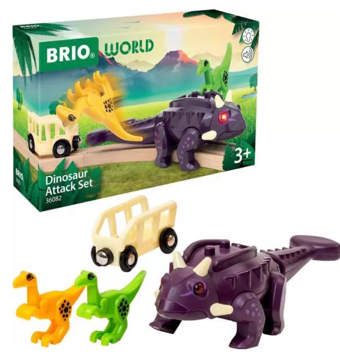Brio World – Dinosaur Attack Set | Train & Dinosaur-Themed Playset for Kids Aged 3 Years Up