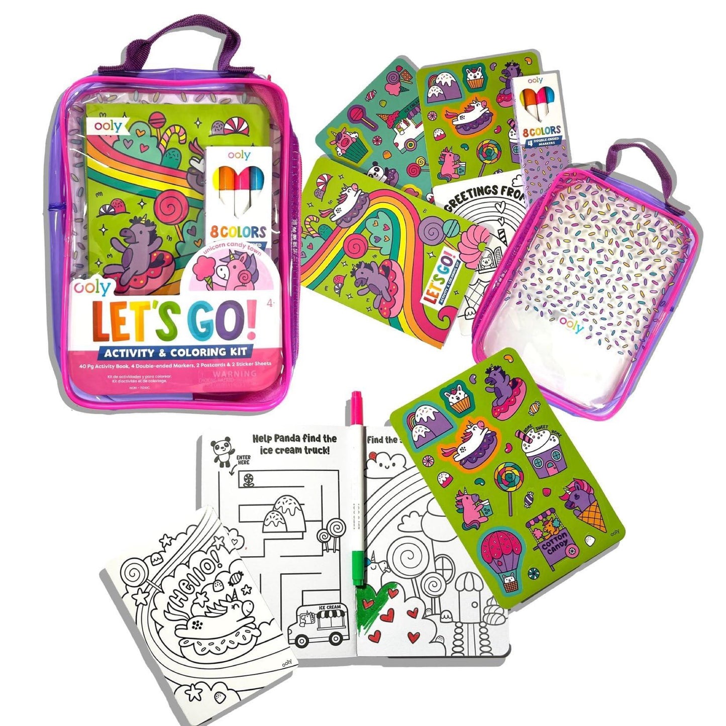 Lets Go Activity & Coloring Book Kit - unicorn candy town