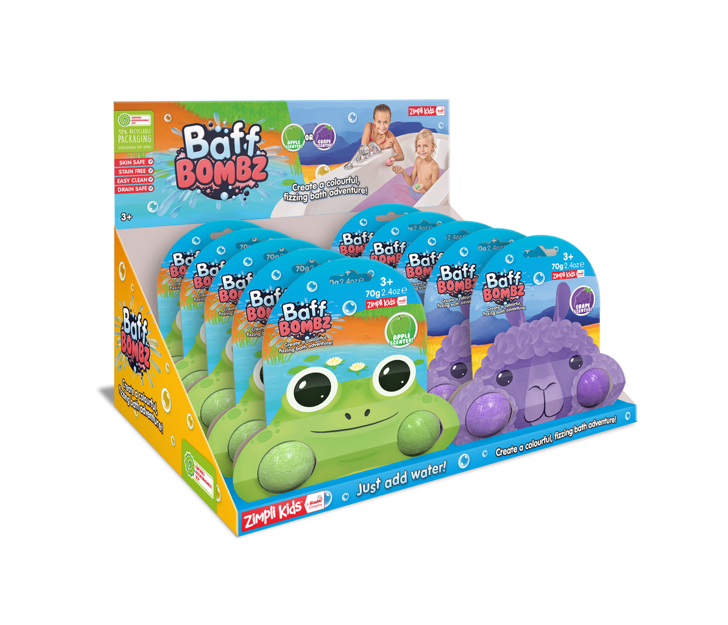 Zimpli Frog & Llama 2Pack Baff Bombz - Fizzing Kids Bath Toy