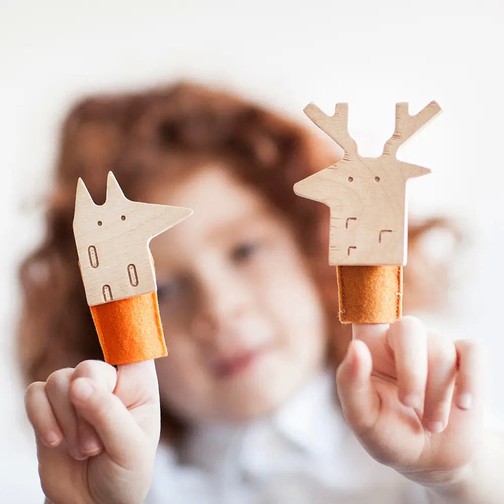 Ukrainian Wood and Felt Animal Finger Puppets