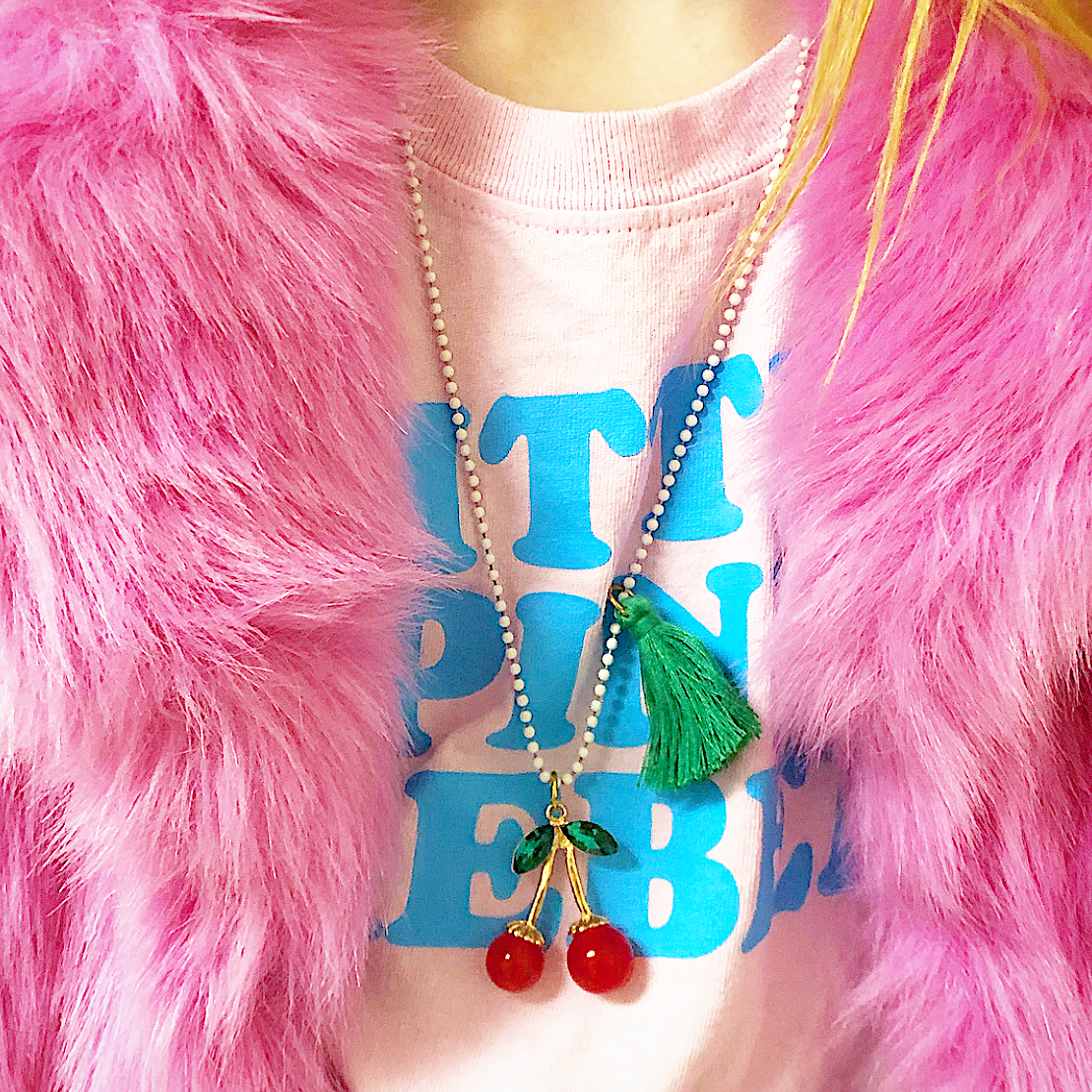 "Rhinestone Cherries" Necklace