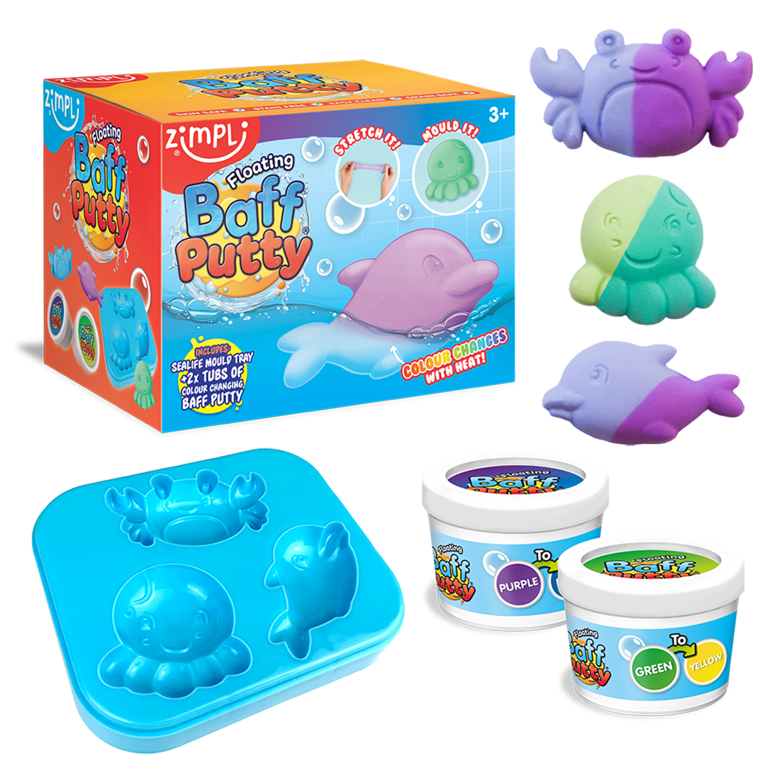 Zimpli Floating Baff Putty, Stretch, Mould, Colour Changing!