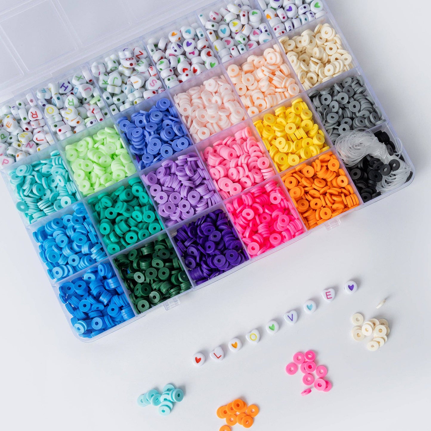 Bold Brights Polymer Heishi and Heart Letter Bead Box