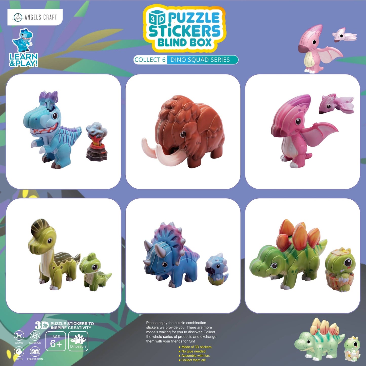 3D Puzzle Stickers Blind Box – Dino Squad | Case Pack 6