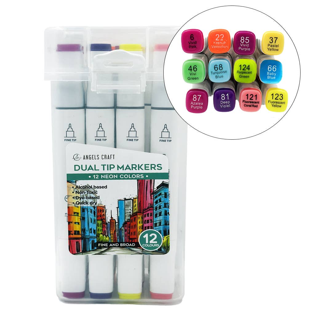 Dual Tip Markers Set, 12 Colors - Neon Colors