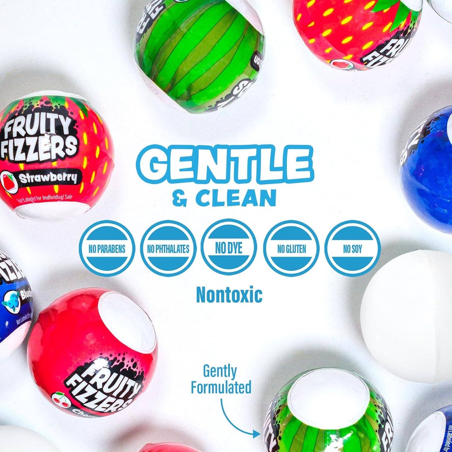 Tub Works® Fruity Fizzers™ Bubbling Bath Bombs for Kids, Variety 12 Pack | Dye-Free & Naturally-Derived