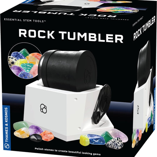The Thames & Kosmos Rock Tumbler Essential Stem Tool | Durable, Leak-Proof, Noise-Reducing Barrel, Built-in Timer | Polish & Shine Kids Rock Collections