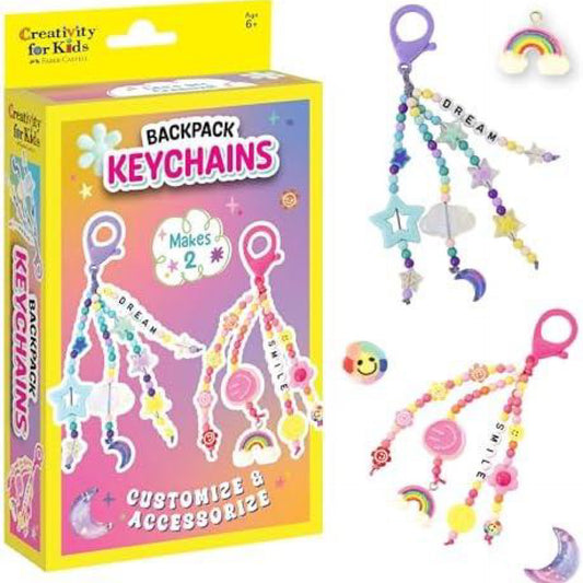 Creativity for Kids Backpack Keychains Mini Kit | Make 2 Trendy Keychains with Beads & Charms | DIY Craft Kit for Kids to Build Motor Skills & Creativity | Great for Travel