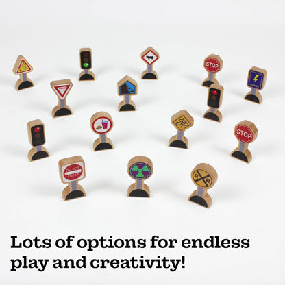 15 Pieces - Wooden Traffic Signs - Zany Trains