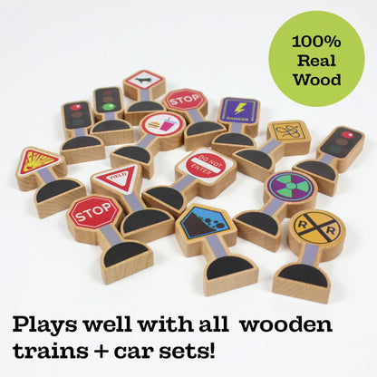 15 Pieces - Wooden Traffic Signs - Zany Trains