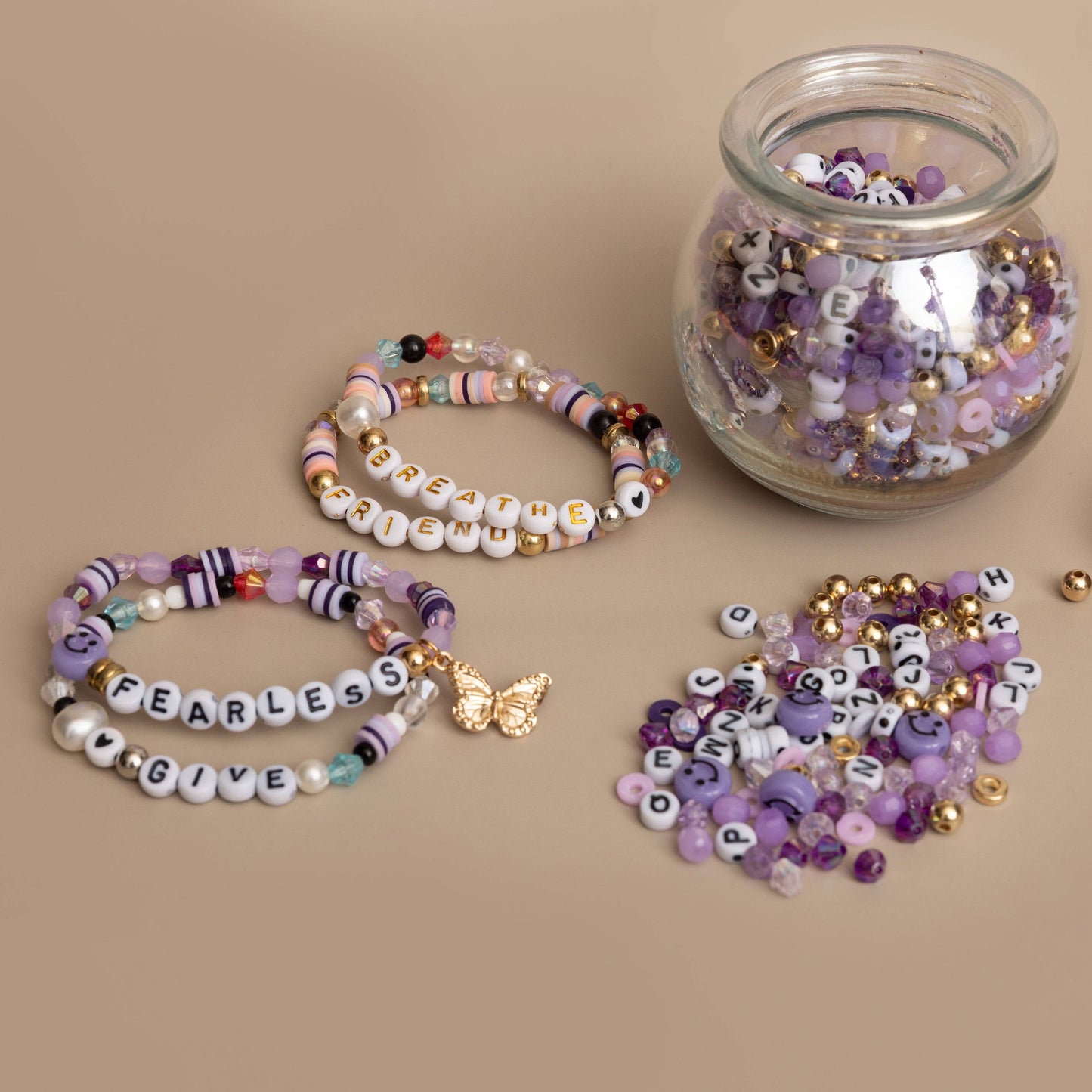 Fearless Purple Beads DIY Word Bracelet Kit