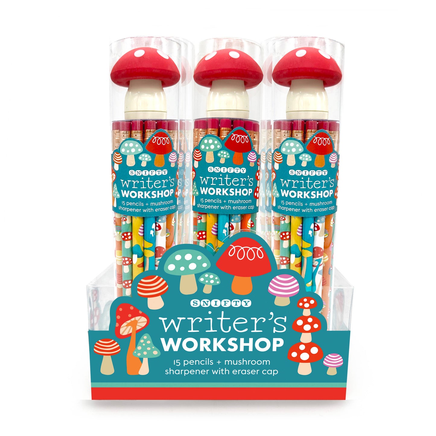 Writer's Workshop mushroom pencils + sharpener