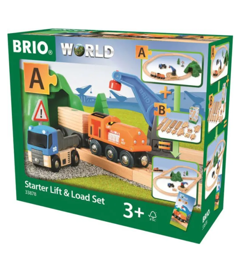 BRIO World Wooden Railway Train Set Starter Lift & Load Set