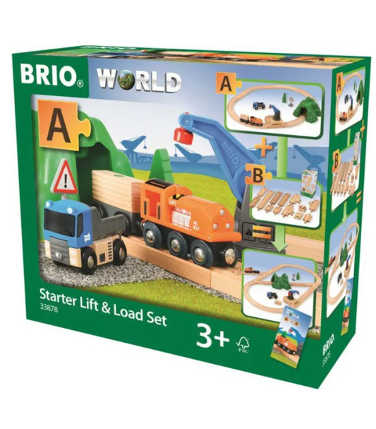 BRIO World Wooden Railway Train Set Starter Lift & Load Set