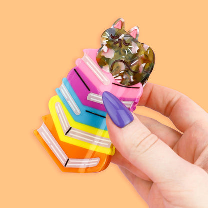 Book Stack Kitty Hair Claw, Cute Hair Accessories, Bookish
