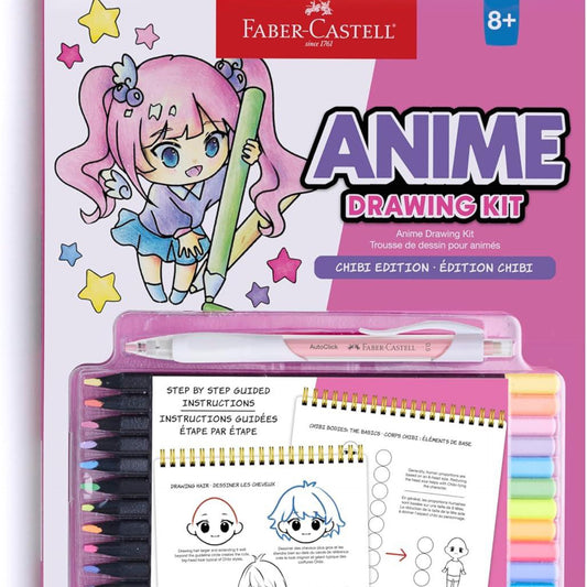 Faber-Castell Anime Drawing Kit: Chibi Edition | Step-by-Step Instruction Book with 20 Practice Pages, Color Pencil Set & Drawing Supplies for Kids