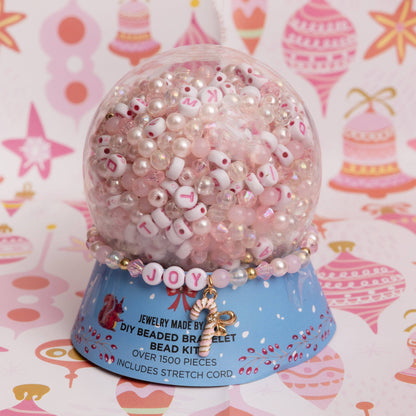 Large Holiday Snow Globe DIY Pink Letter Bead Kit with Candy Cane Charm