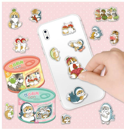 Mofusand Can Jelly 30 Stickers Set  – Shark Cat & Fruit Cat