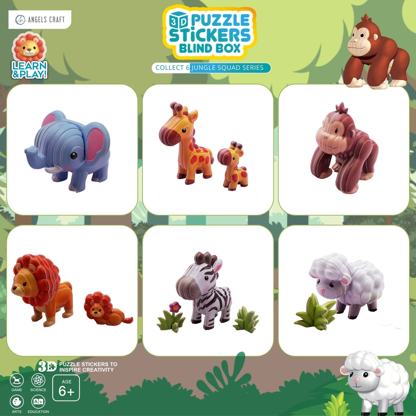 3D Puzzle Stickers Blind Box – Jungle Squad | Case Pack 6