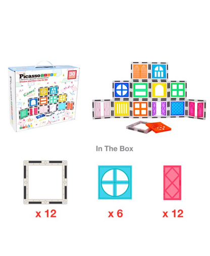 PicassoTiles 30pcs Window & Door Clip On Magnetic Tiles Set