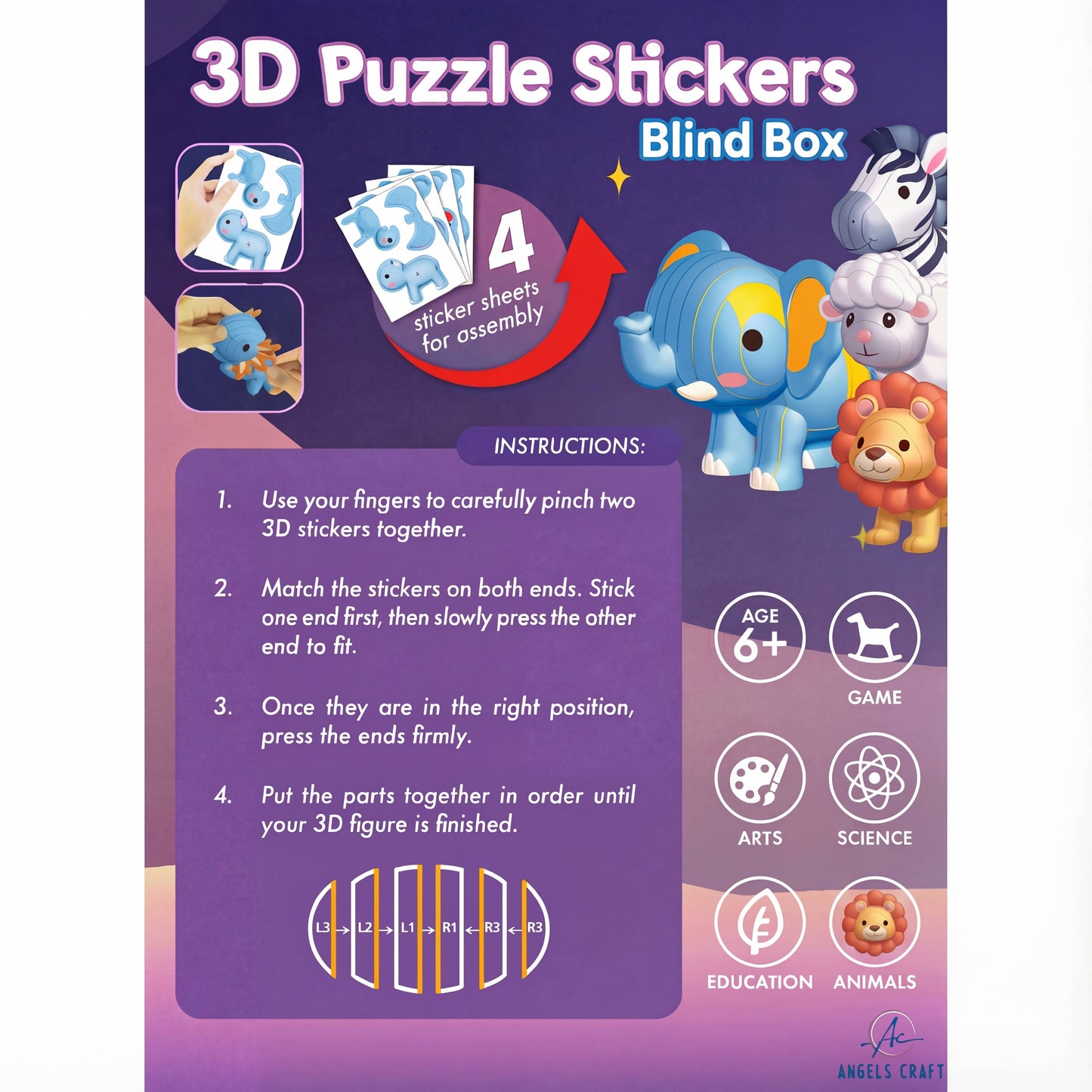 3D Puzzle Stickers Blind Box – Jungle Squad | Case Pack 6