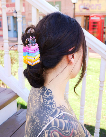 Book Stack Kitty Hair Claw, Cute Hair Accessories, Bookish