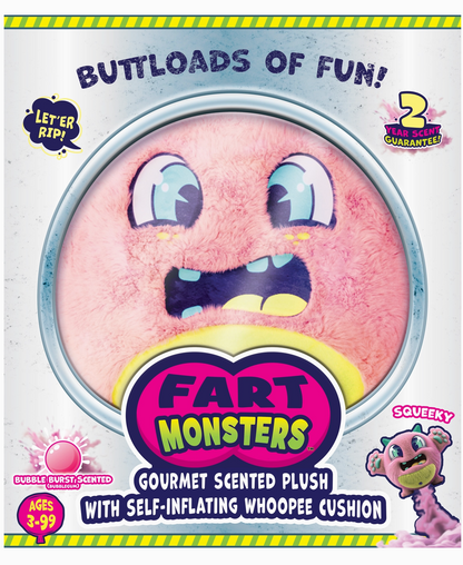 Fart monsters, gourmet scented plush, bubble burst bubblegum