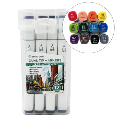 Dual Tip Markers Set, 12 Colors - Neon Colors