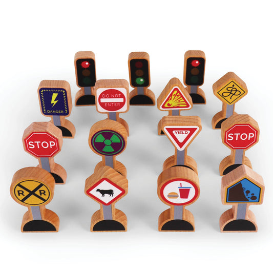 15 Pieces - Wooden Traffic Signs - Zany Trains