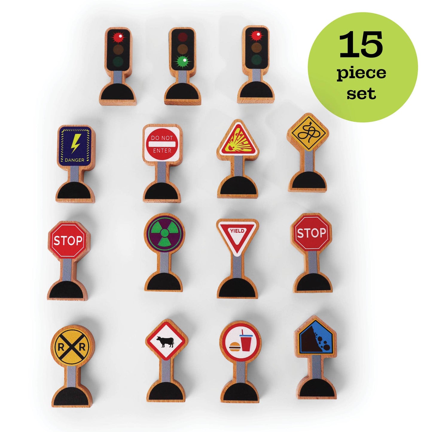 15 Pieces - Wooden Traffic Signs - Zany Trains