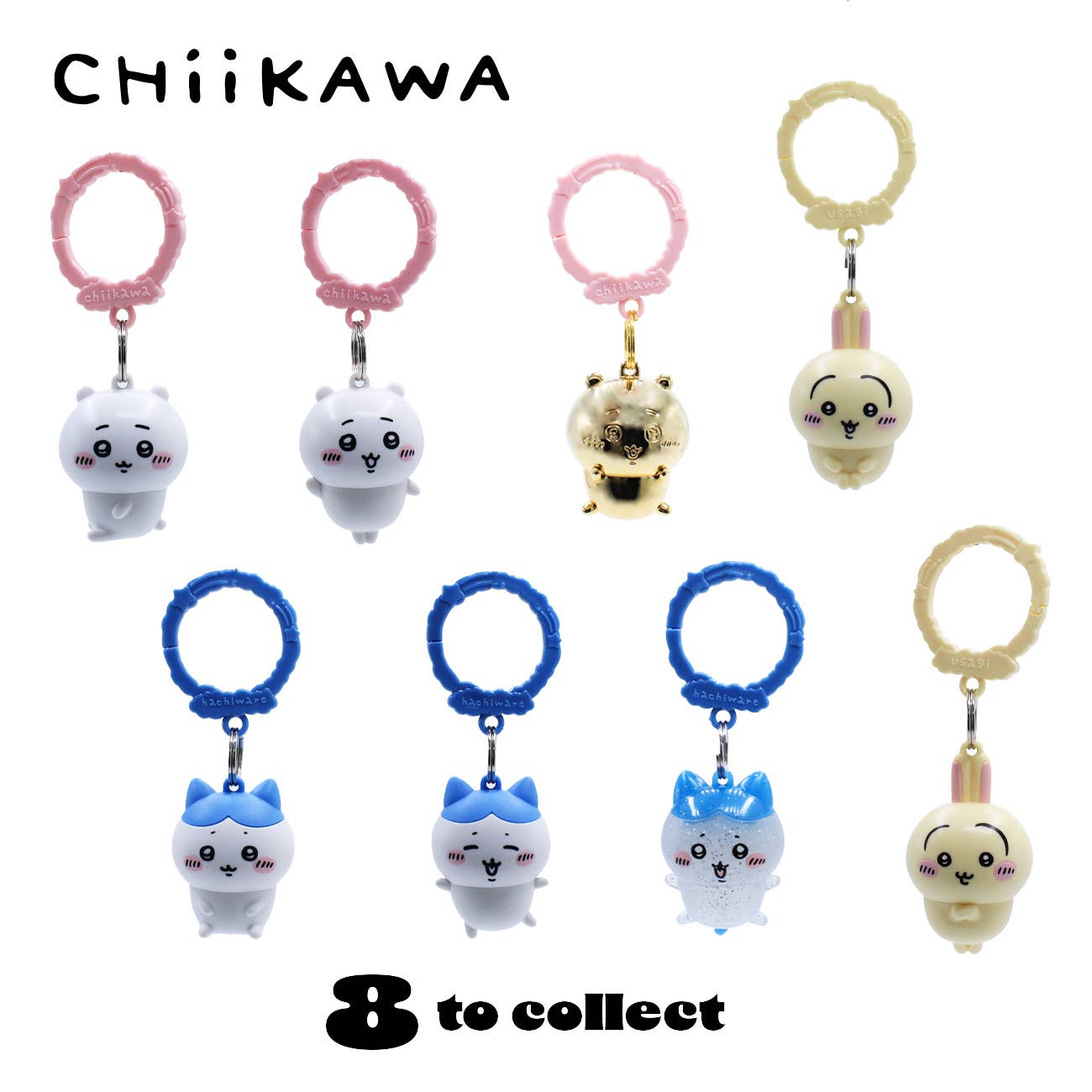 Chiikawa Clip-On Figure Backpack Hangers in Display