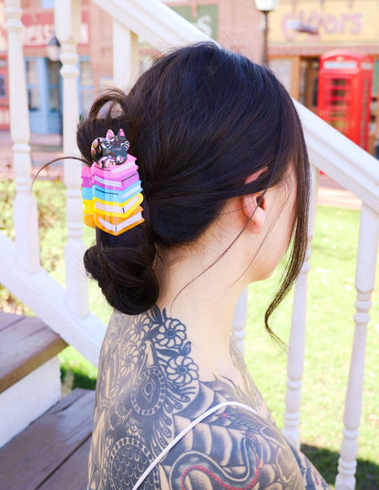Book Stack Kitty Hair Claw, Cute Hair Accessories, Bookish